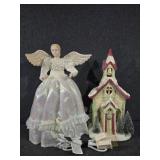 Ceramic Lighted Church, Angel Topper