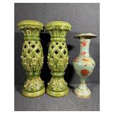 Green Ceramic Candlestick Holders (2) Indian