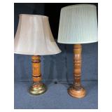 Lamps W/Wood Base &Shades (2)