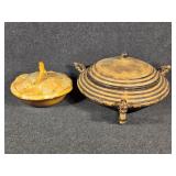 Yellow Pottery Bowl with Lid, Metal Bowl with Lid