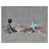 Glass Cat Figurine, Hand Blown Birds(2)