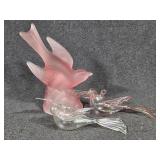 Pink Frosted Bird Figurine, Hand Blown Birds(2)
