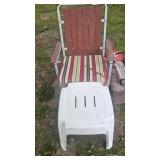 Wooden Folding Chair, Plastic Footstools (3)