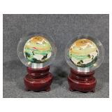 Reverse Painted Chinese Glass Sphere with Stand(2)