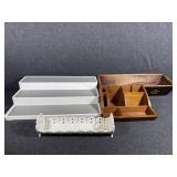 Wooden Desk Organizer, Vintage Ceramic Asparagus
