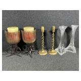 Brass Candle Sticks (2) Diamond Pointed Glass