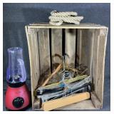 Wooden Crate, Hangers, Rope