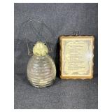 Glass Beehive Shaped Insect Trap, Wood Plaque