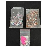 Pink, blue, purple necklace, Pink heart earrings