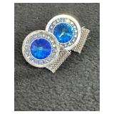 Silvertone cufflinks with Blue crystal stone