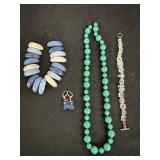 Broken Green bead necklace, Wood Blue necklace