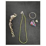 Green Beaded choker, Bracelet, (2) earrings