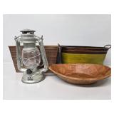 Metal Bins, Faux Wooden Bowl, Olde Brooklyn