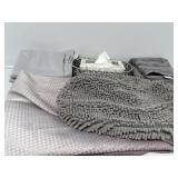 Gray shower curtain, (2) Gray short curtains