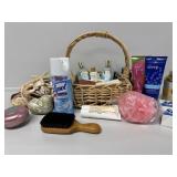 Bathroom basket, shells, Lotions, Soaps