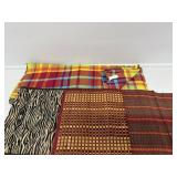 Multi colored oblong tablecloth , placement