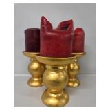 Gold Toned Ceramic Candle Holders with Candles(3)