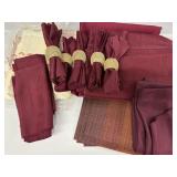 Burgundy Tablecloths, plastic placemats,