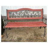 Wooden Bench with Metal Tulip Inlay
