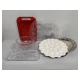 Ceramic Egg Platter, Plastic Platters & Pyrex Bowl