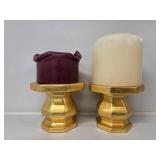 Gold Tone Ceramic Candle Holder with Candles(2)