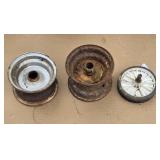 2 Metal Lawnmower Rims, 1 Hard Tire