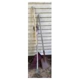 Shovels(2), Leaf Rakes, 4 Tine Garden Hook