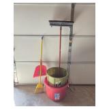 Push Broom, Trash Bin, Rubbermaid Tub