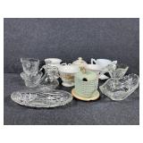 light green hobnail ceramic jam jar, honey pot