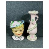 Pink Ruffled Bud Vase, Lady Head Vase Planter