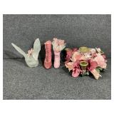 Porcelain Pink Boots(2), Candlestick Holder