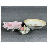 German Porcelain pink ruffled gold trim bowl