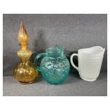 Vintage white milk glass hobnail pitcher,