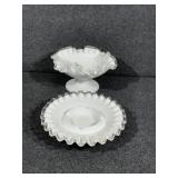Fenton Silver Crested Milk glass ruffled bowl