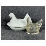 White Milk Glass Chicken on nest candy dish