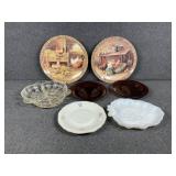 Milk Glass grapes candy dish, Ruby Red Saucers