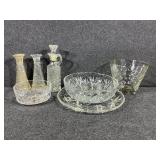 Hazel Atlas Capri glass dot vase, Cruet, vases