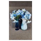 Decorative Glass Vases(2), With Faux Flowers