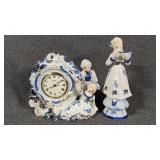 Porcelain Mantel Clock, Blue /WFigurinehite