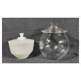Milk Glass Lidded Jar, Clear Round Glass Storage
