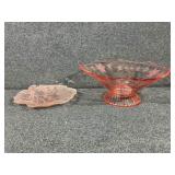 Pink depression Glass Etched  small compote bowl
