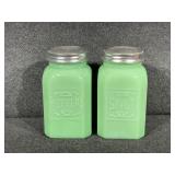 Green Jadeite Depression Style Glass Salt &