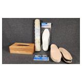 Bath Mat(New), Wood Tissue Box Cover, Insoles