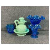 Fenton Colonial Blue Glass Ruffled Thumbprint