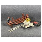 Cast Iron Horse-Drawn Hook & Ladder Fire Truck Toy
