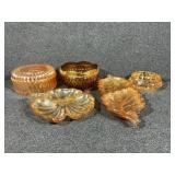 Marigold Iridescent Carnival leaf dish with 2