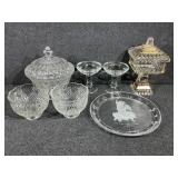 1986 Raised Hummel plate, Crystal votive lamps (2)