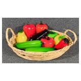 Glass Fruit/Veggies In A Wicker Basket