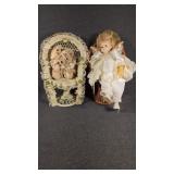 Porcelain Doll In A Wicker Chair, Teddy Bear In A