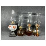 Hand-Painted Milk Glass Oil Lamp W/Brass Burner